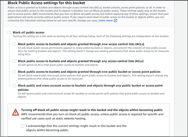 Disable Block Public Access setting