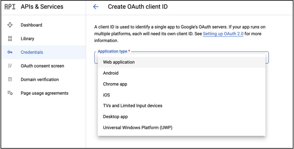 Create OAuth Client ID 