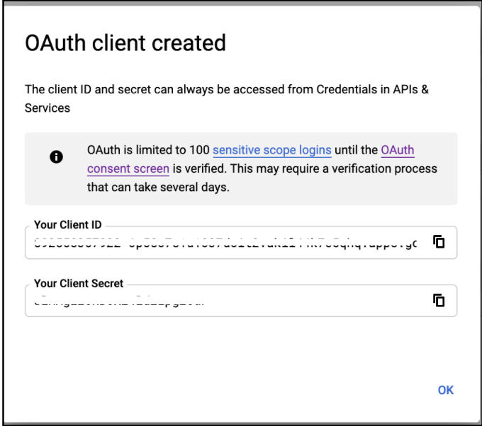 OAuth Client Dialog 