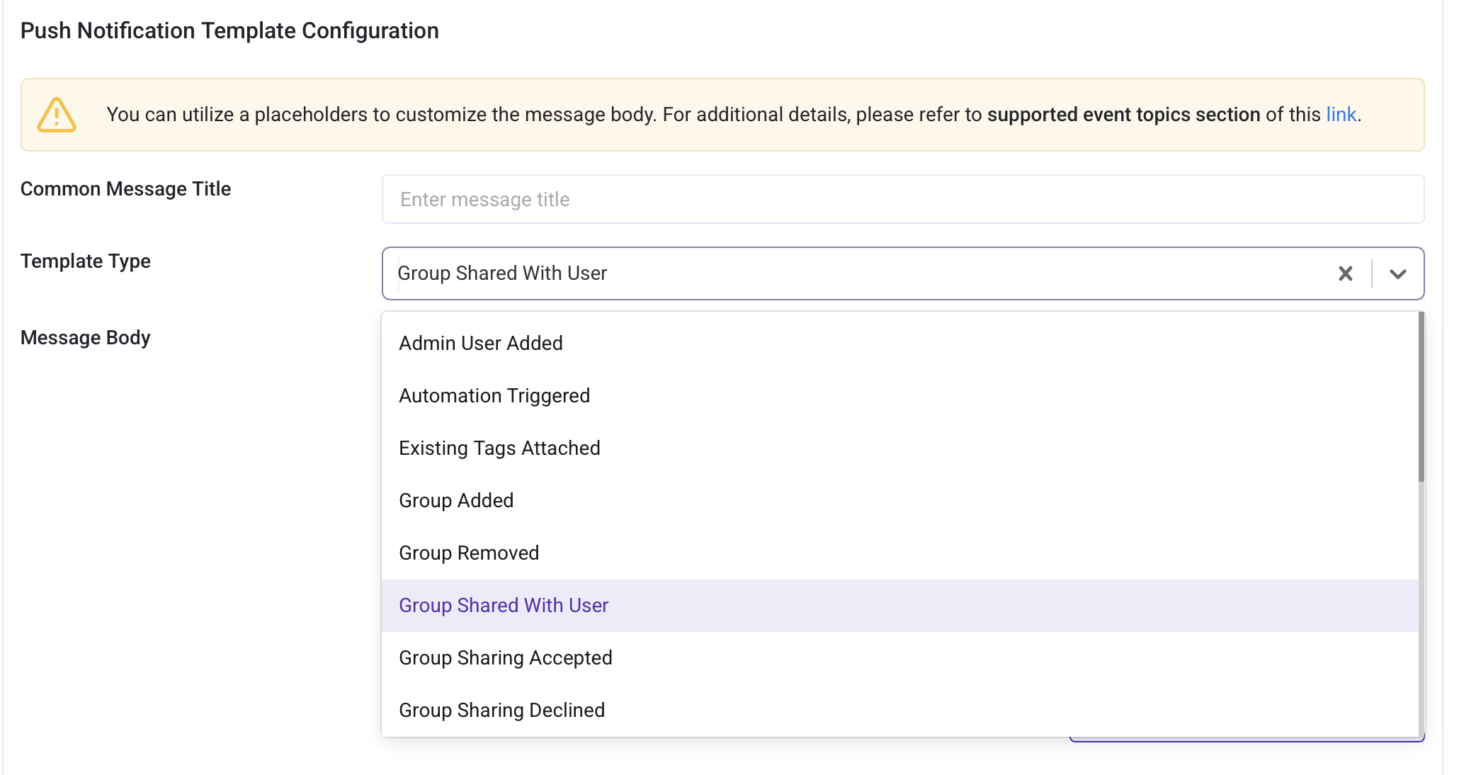 Select Template Type